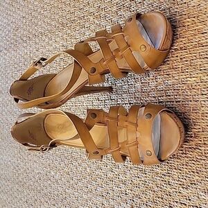 MARC FISHER brown strappy high heels.  Cork heel. Very high. Size is 7.5